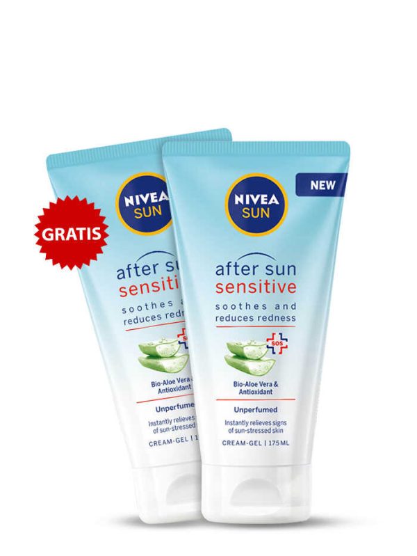 PROMO 1+1 GRATIS Nivea Sun Crema-Gel dupa plaja 175 ml Sensitive (in tub)