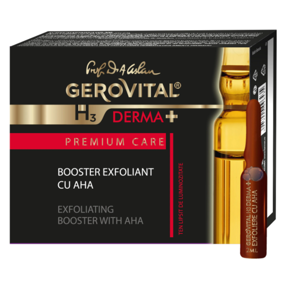 10d24db5f7f06_5943000096435.png Fiole Booster exfoliant cu AHA Gerovital H3 Derma+ Premium Care, 4 x 2ml, Farmec