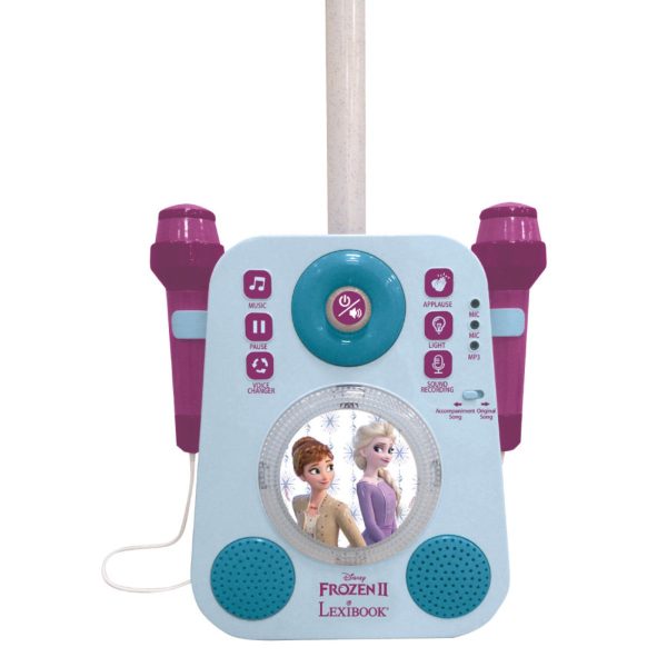 Set Karaoke portabil, Lexibook, cu 2 microfoane, sunete si lumini, Disney Frozen 2