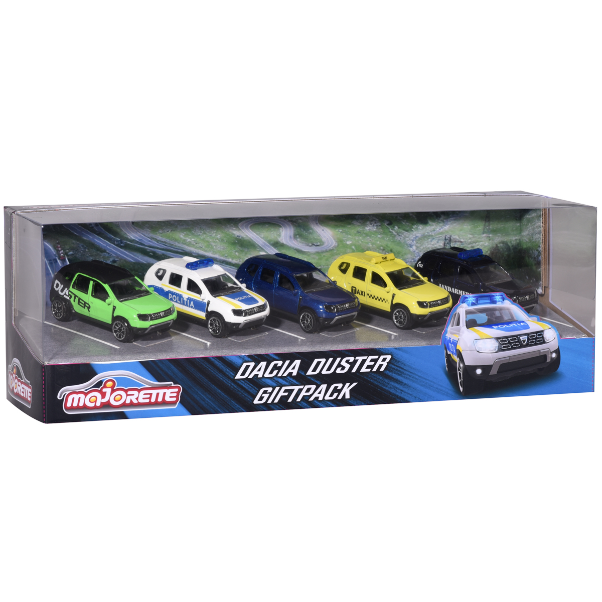 Set 5 masinute Dacia Duster, Majorette, cu Portbagaj Mobil