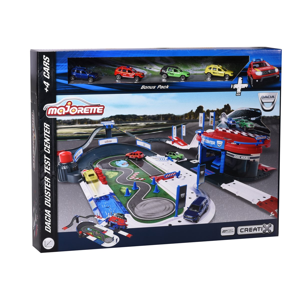 Set de joaca Dacia Duster Test Center, cu 4 masinute, Majorette