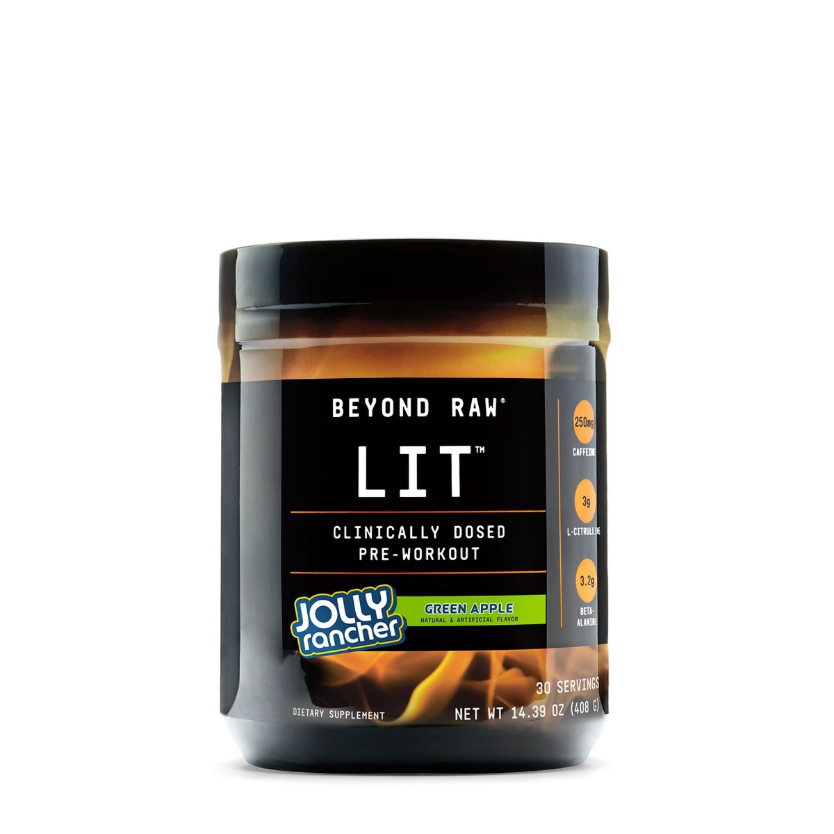 3875b77835616_364397_beyond_raw_lit_jolly_rancher_green_apple_tub.jpg Pre Workout cu aroma de bomboane jolly rancher cu mar verde Beyond Raw LIT, 408g, GNC