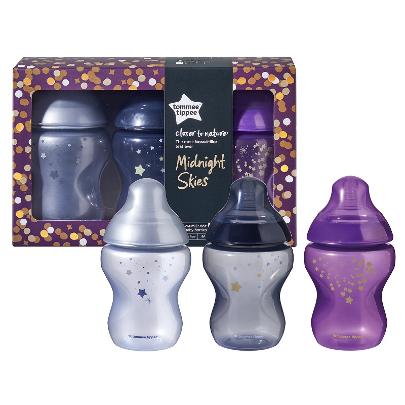 Set biberoane mov 260ml Cer Instelat 0 luni+, 3 bucati, Tommee Tippee