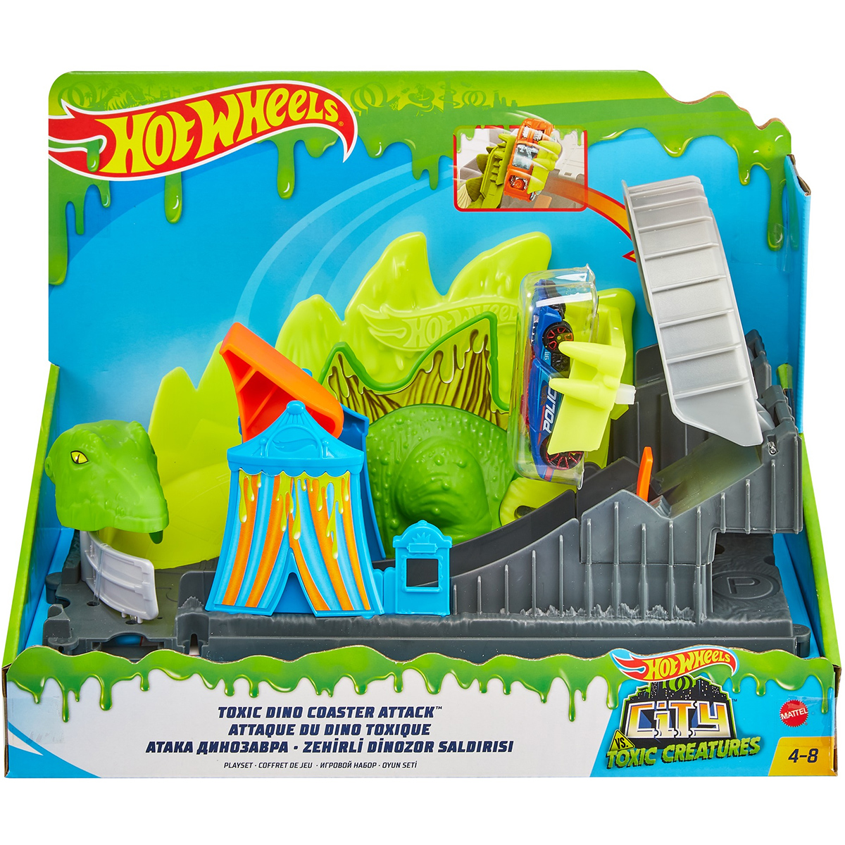 Set de joaca Circuit cu obstacole Hot Wheels City, Toxic Dino Coaster Attack (GTT68)