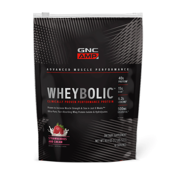 Proteina din zer cu aroma de capsuni AMP Wheybolic, 522g, GNC