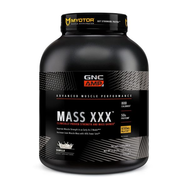 8d923badf3516_123405_gnc_amp_mass_xxx_vanilla_tub.jpg Gainer proteic cu aroma de vanilie AMP Mass XXX, 2724g, GNC