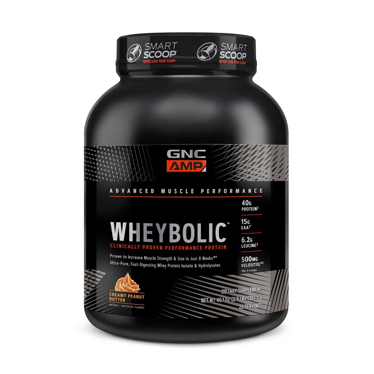 92ea632d68416_012349_gnc_amp_wheybolic_creamy_peanut_butter_tub.jpg Proteina din zer cu aroma de unt de arahide, 1307.5g, GNC
