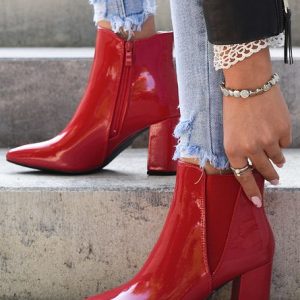Botine cu toc Fiesta Rosii