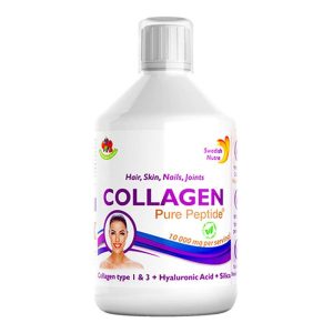 Colagen lichid hidrolizat tip 1 si 3 10.000mg, cu Acid Hialuronic, Biotina si Vitamine, PurePeptide? Swedish Nutra, 500ml, natural