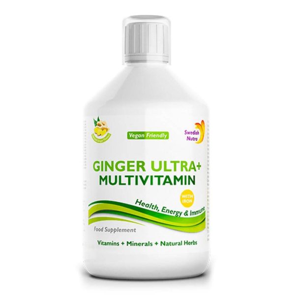 Ginger Ultra+ complex lichid cu Multivitamine si Fier, produs vegan, Swedish Nutra, 500ml, natural