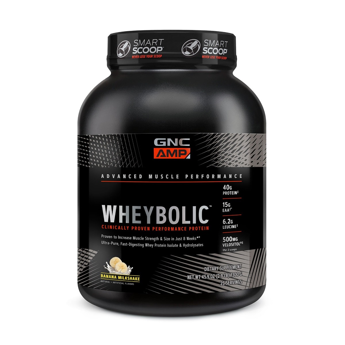 a3e5b8f469416_012350_gnc_amp_wheybolic_banana_milkshake_tub.jpg Proteina din zer cu aroma de milkshake de banane, 1300g, GNC
