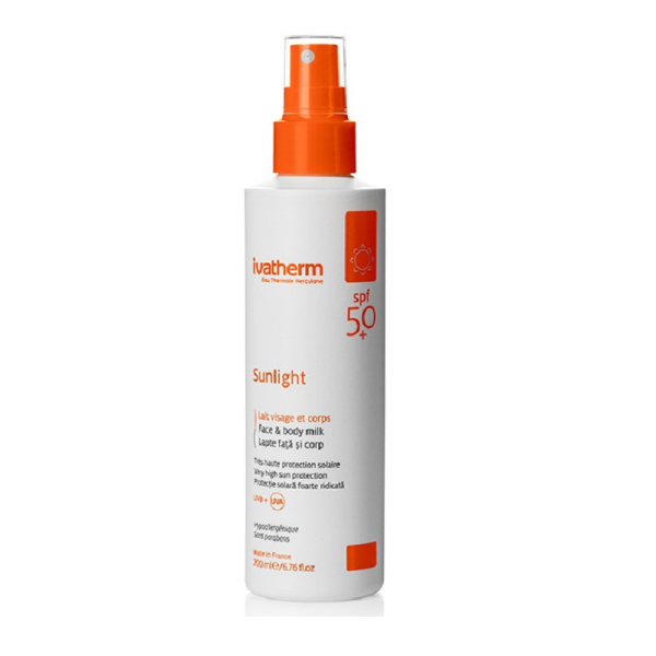 Lapte protectie solara pentru fata si corp, SPF 50+ Sunlight, 200 ml, Ivatherm