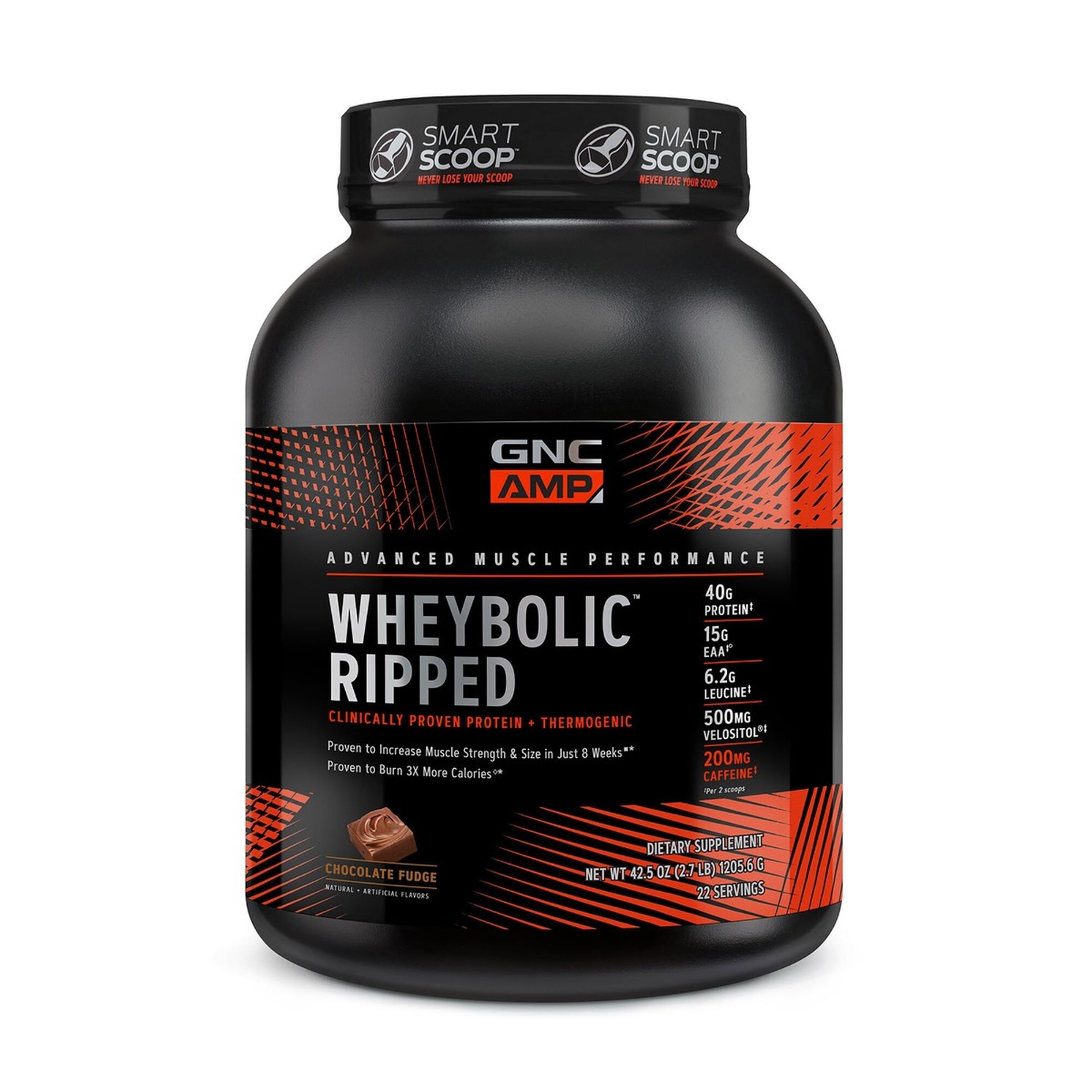 b4edd90dfa416_023456_gnc_amp_wheybolic_ripped_chocolate_fudge_tub.jpg Proteina din zer cu aroma de ciocolata, 1205.6g, GNC
