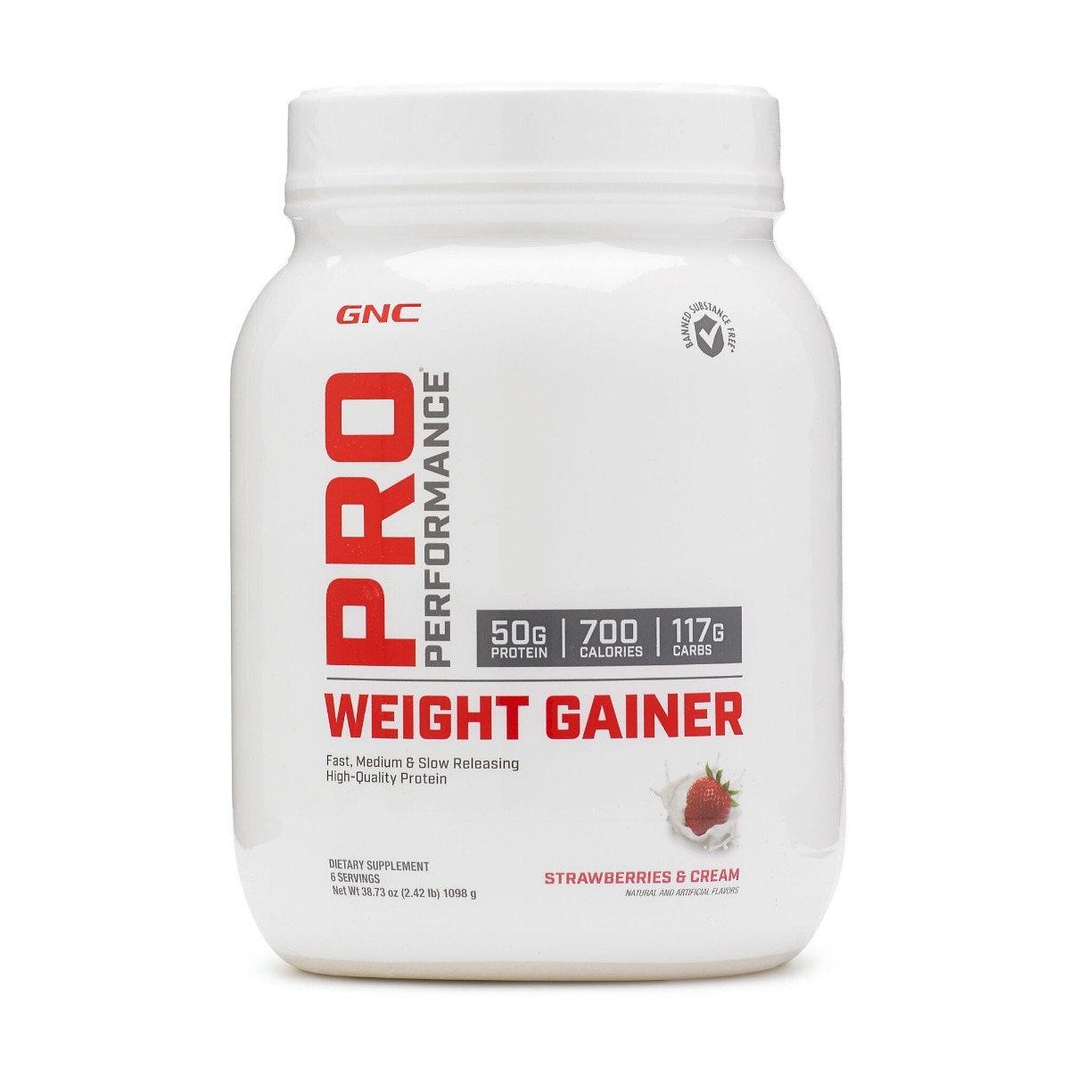 b9373c4595516_369937_1.jpg Formula proteica pentru cresterea in greutate cu aroma de capsuni Pro Performance, 1098g, GNC