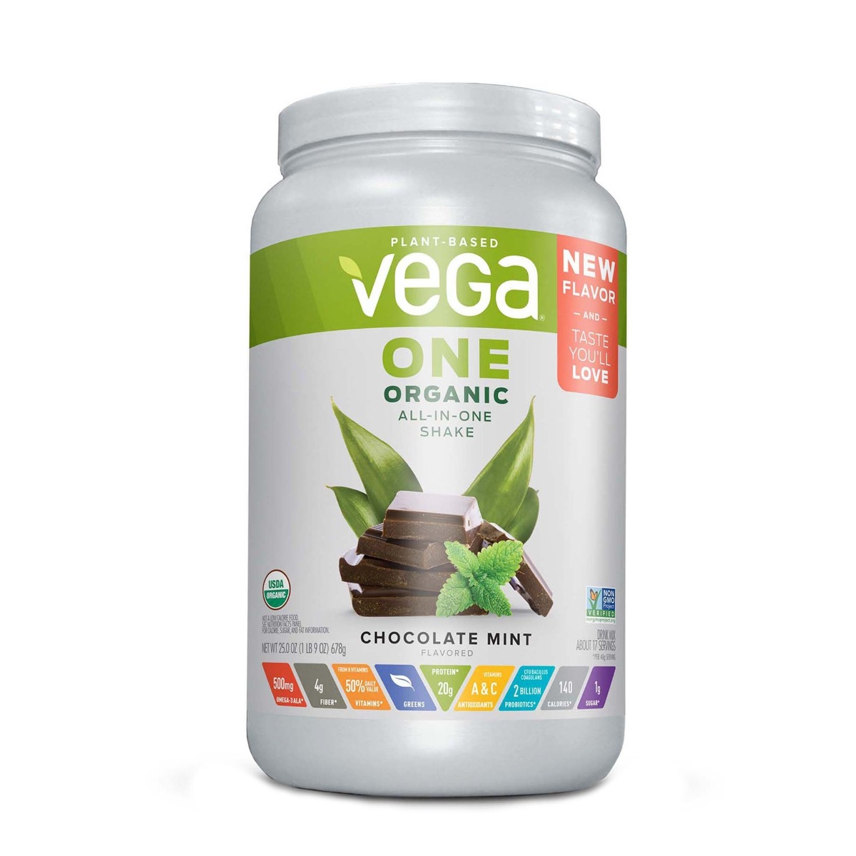 Proteina vegetala cu aroma de ciocolata si menta All-In-One Shake, 678g, Vega