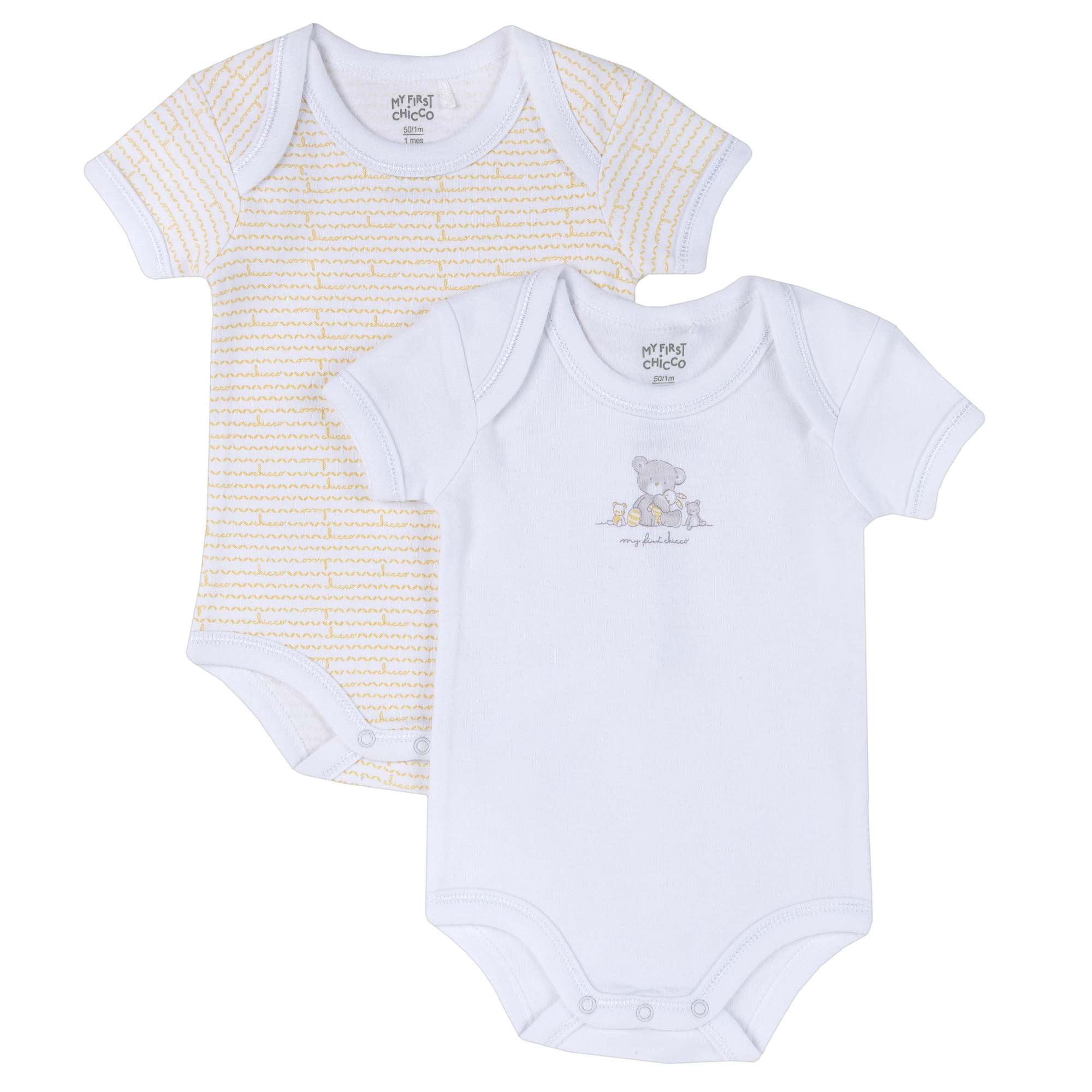 Body bebelusi Chicco, set 2 buc, alb cu galben, 11482, 50