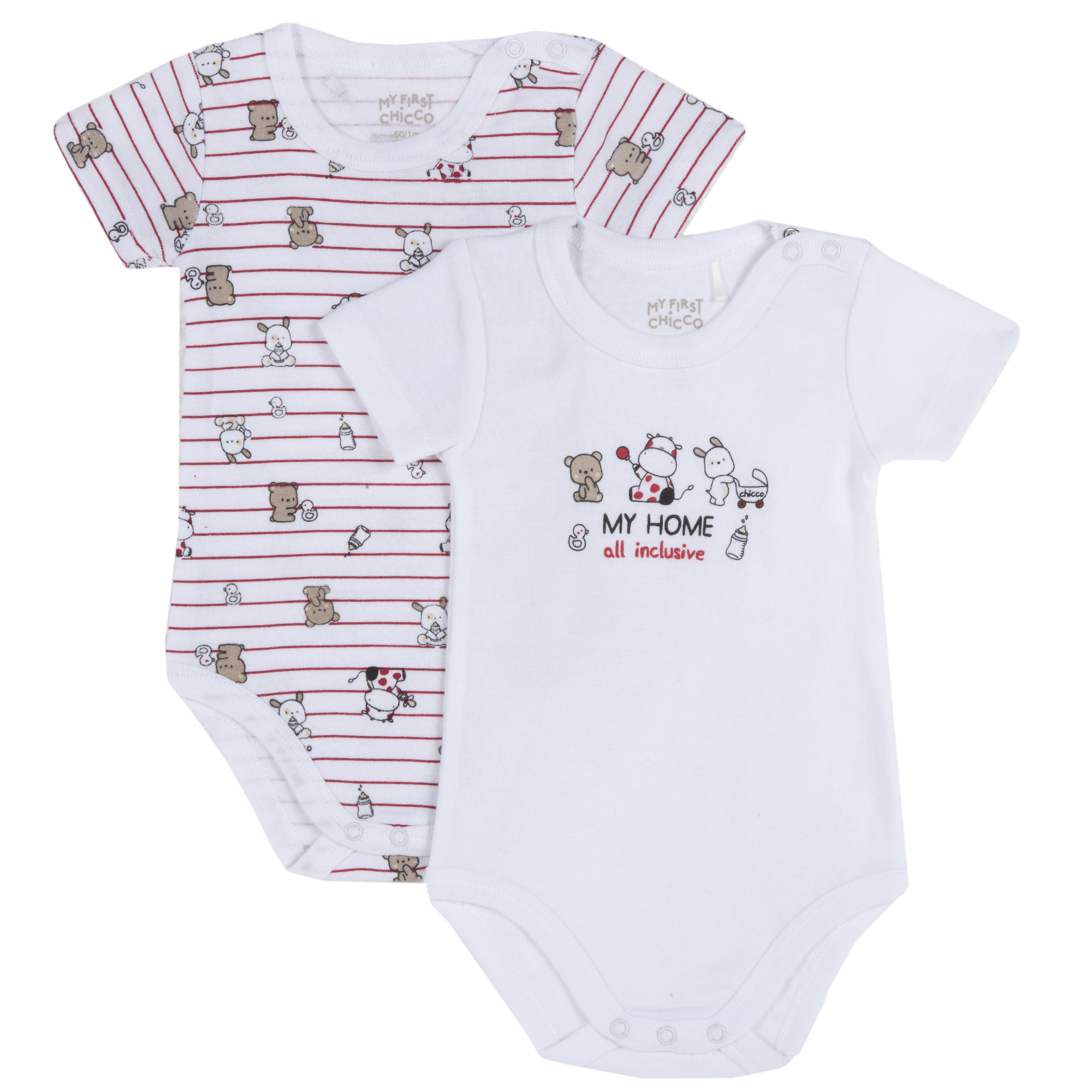 Body bebelusi Chicco, set 2 buc, alb cu model, 11501
