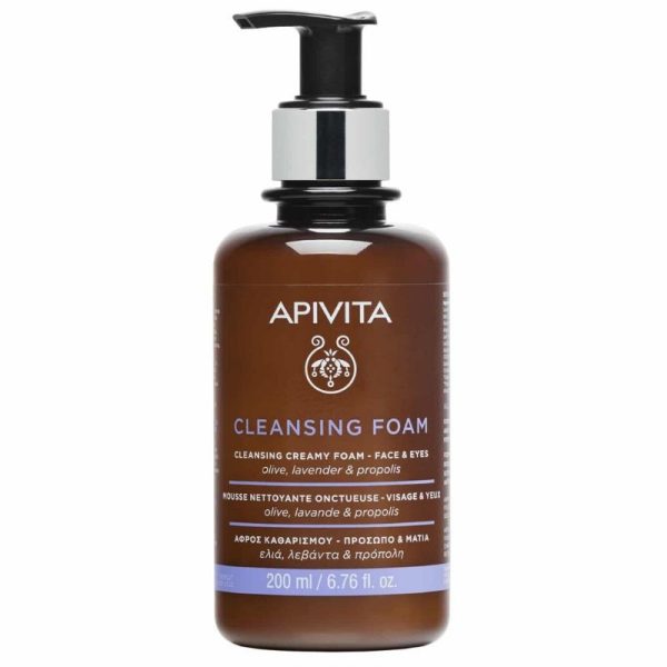 APIVITA Cleansing Foam Αφρός Καθαρισμού για Πρόσωπο & Μάτια με Ελιά & Λεβάντα & Πρόπολη 200ml Apivita 2In1 Spuma Demachianta Fata&Ochi 200ml