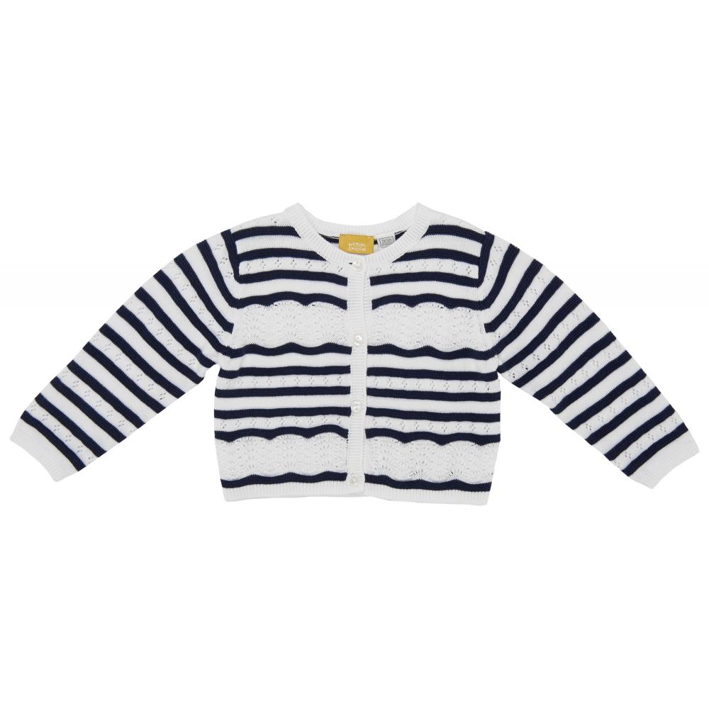 Cardigan copii Chicco, tricotat, alb cu dungi bleumarin
