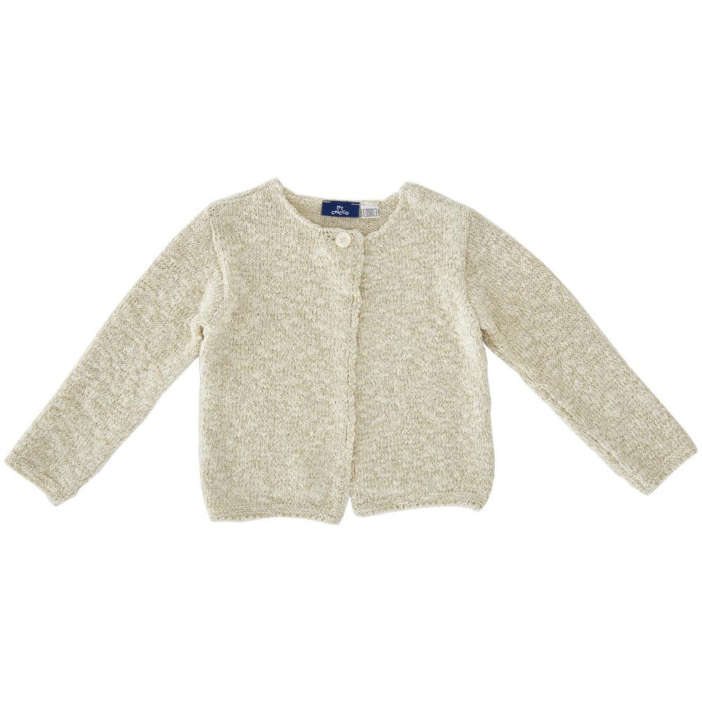 Cardigan copii Chicco, tricotat, bej cu fir metalic