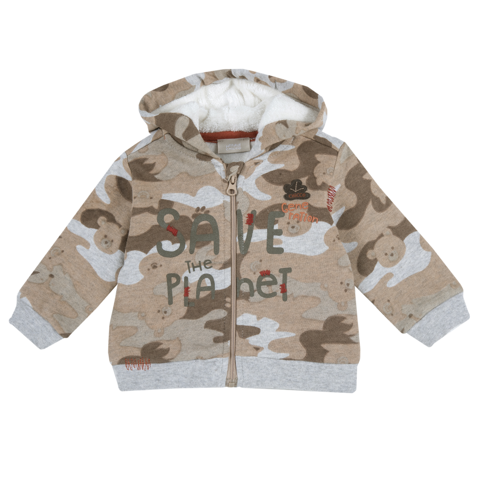 Cardigan copii Chicco, gluga, bej cu model, 96142