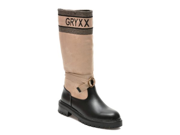 Cizme GRYXX negre, 7495B51, din material textil si piele ecologica