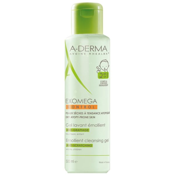 A-DERMA EXOMEGA CONTROL Emollient Cleansing Gel 500ml Gel spumant 2 in 1 Exomega Control, 400ml, A-Derma