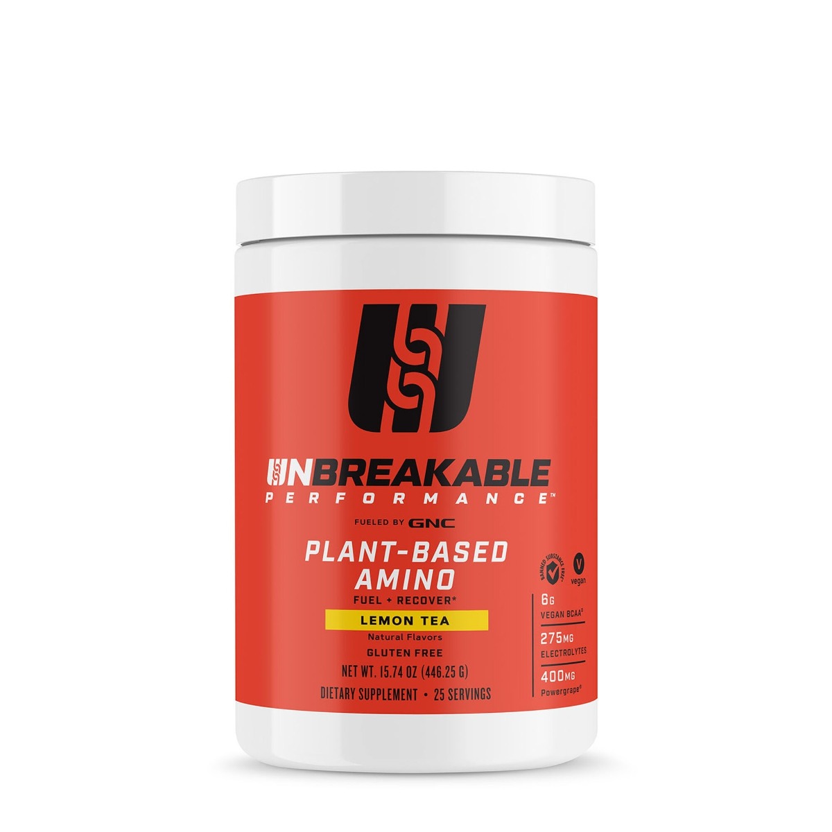e345867524516_364354_gnc_unbreakable_plant_amino_lemon_tea_tub.jpg Aminoacizi vegetali cu aroma de ceai de lamaie Unbreakable Performance, 446.25g, GNC