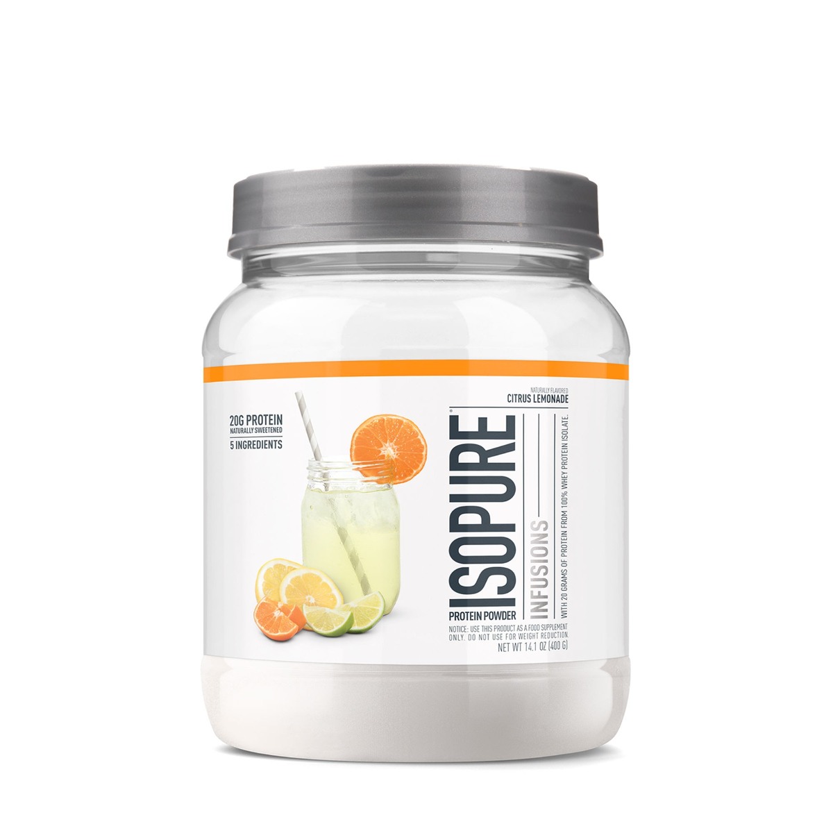 e703440a03516_089094025038.jpg Proteina izolata din zer cu aroma de citrice Infusions, 400g, Isopure