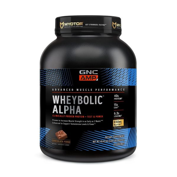 eaad4ce879416_034567_gnc_amp_wheybolic_alpha_chocolate_fudge_tub.jpg Proteina cu aroma de ciocolata, 1401.40g, GNC