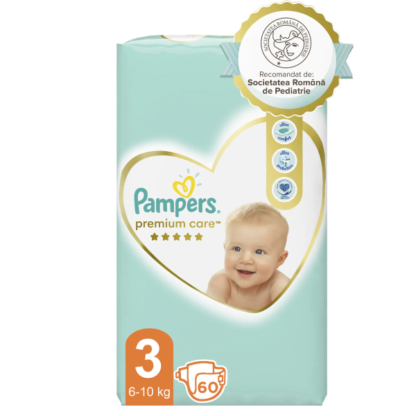Scutece Premium Care Nr.3 6-10 kg, 60 bucati, Pampers