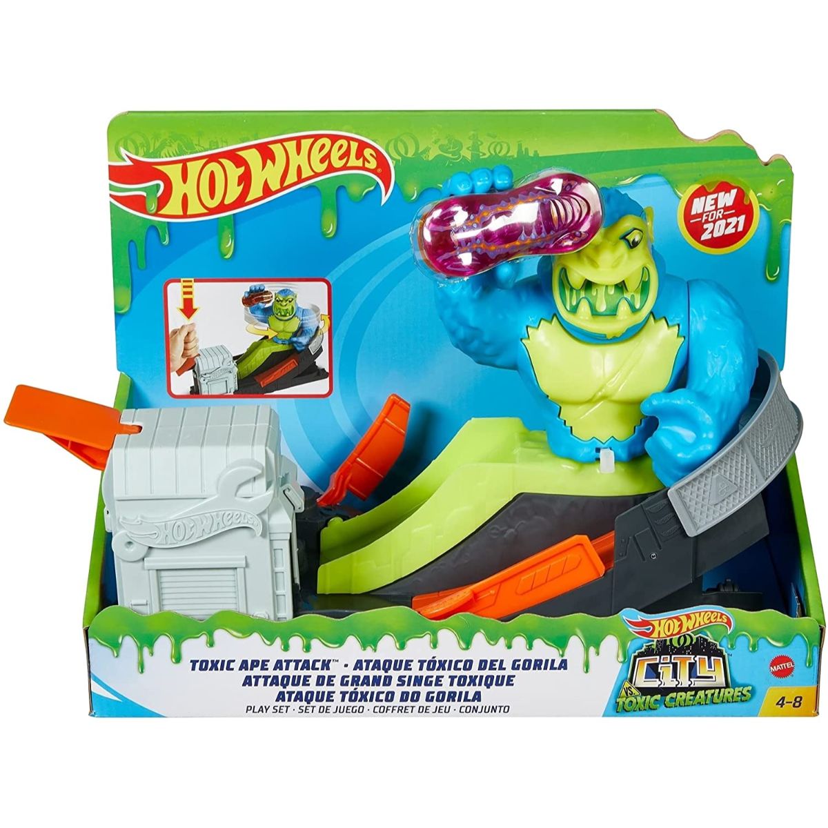 Set de joaca Circuit cu obstacole Hot Wheels City, Toxic Ape Attack, GTT66