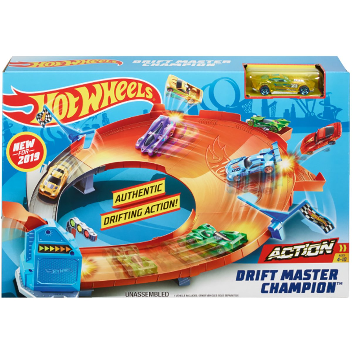 Set de joaca Circuit cu obstacole Hot Wheels, Drift Master Champion GBF84