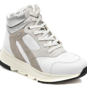 Ghete GEOX albe, D16HXB, din piele naturala
