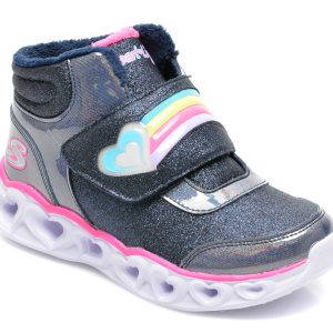 Ghete SKECHERS bleumarin, HEART LIGHTS, din piele ecologica