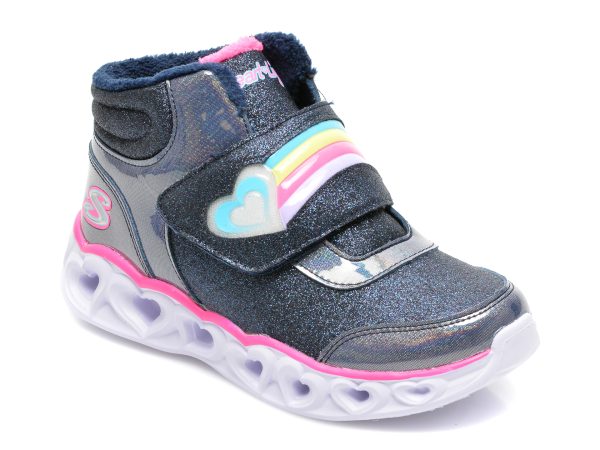 Ghete SKECHERS bleumarin, HEART LIGHTS, din piele ecologica