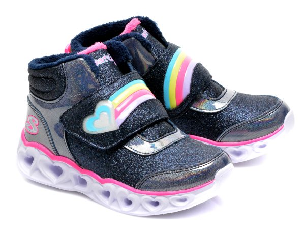 Ghete SKECHERS bleumarin, HEART LIGHTS, din piele ecologica
