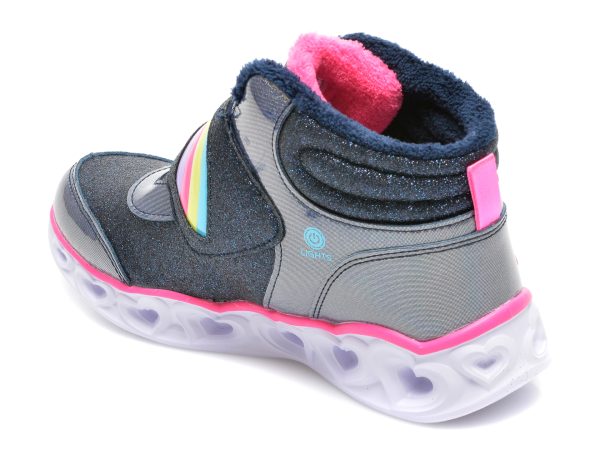 Ghete SKECHERS bleumarin, HEART LIGHTS, din piele ecologica