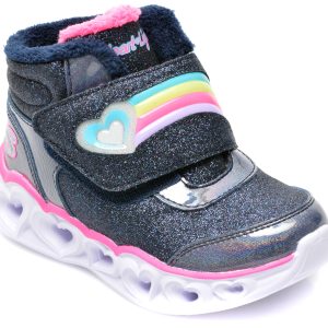 Ghete SKECHERS bleumarin, HEART LIGHTS, din piele ecologica