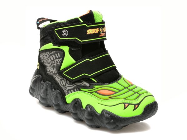 Ghete SKECHERS negre, SKECH-O-SAURUS LIGHTS, din piele ecologica