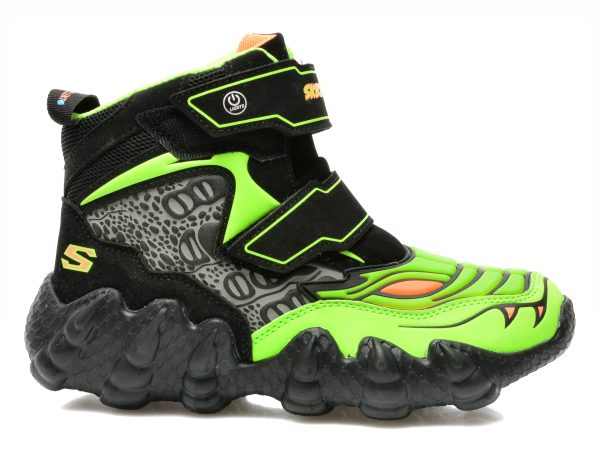 Ghete SKECHERS negre, SKECH-O-SAURUS LIGHTS, din piele ecologica