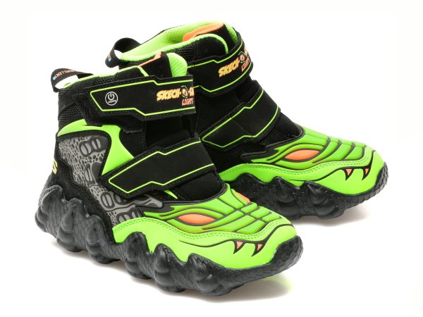 Ghete SKECHERS negre, SKECH-O-SAURUS LIGHTS, din piele ecologica