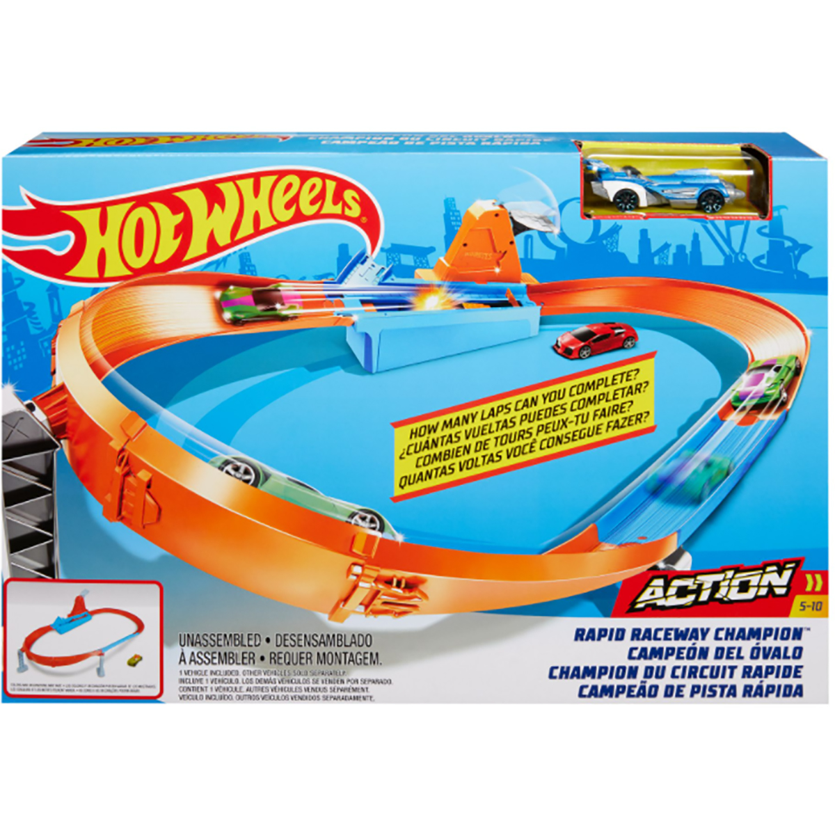 Set de joaca Circuit cu obstacole Hot Wheels, Rapid Raceway Champion GJM75