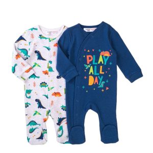 Set 2 salopete cu maneca lunga Minoti Baby, Jurassic, Play All Day
