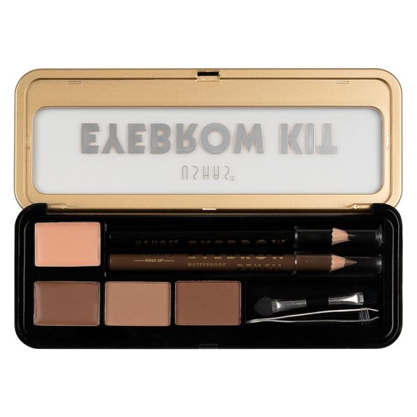 Kit Sprancene Mega Palette Brow Ushas #02 - Fard, creioane, penseta si pensula aplicare