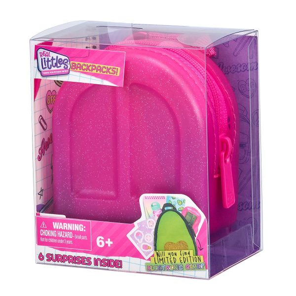 Mini ghiozdanel cu 6 surprize, Real Littles, Themed, S3, Roz cu sclipici
