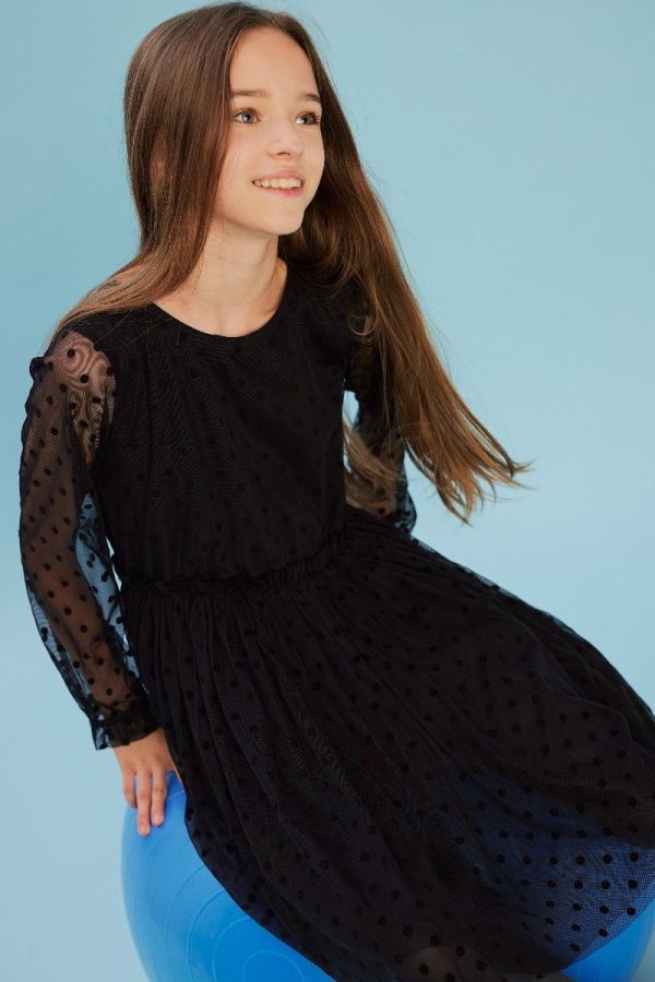 Rochie cu maneca lunga Minoti, Sequin, Black Dots