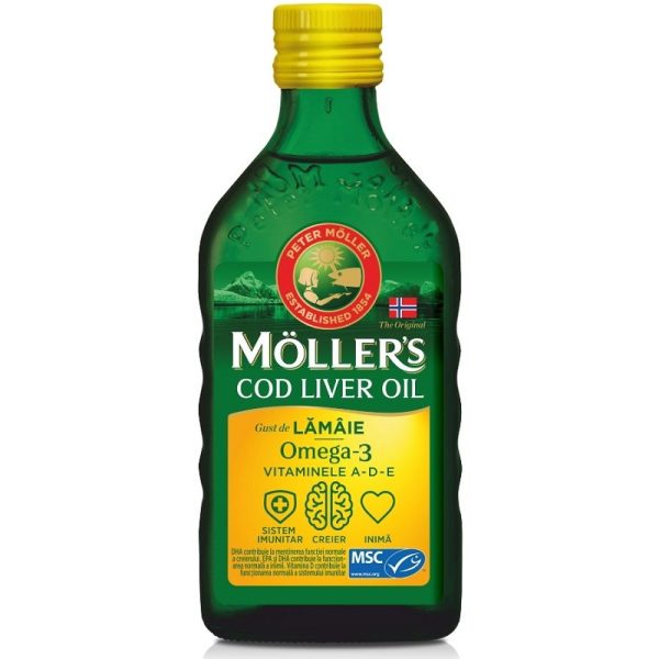 Moller’s Cod liver oil Omega-3 aroma de lamaie, 250 ml, Orkla Health