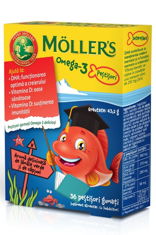 mollers-pestisori-cu-aroma-de-capsuni_13.jpg Moller's Pestisori gumati cu Omega-3 aroma de lamaie verde si capsuni, 36 jeleuri, Orkla Health