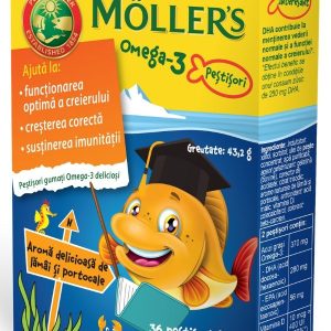 Moller's Pestisori gumati cu Omega-3 aroma de lamai si portocale, 36 jeleuri, Orkla Health